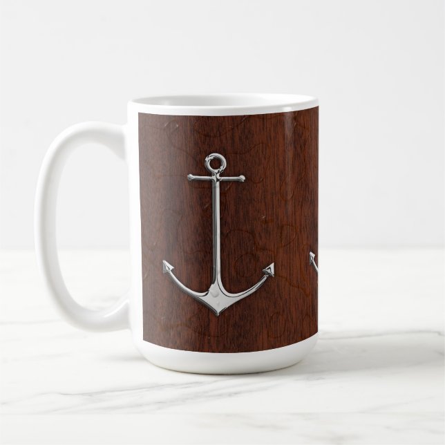 Wet Nautical Mahogany Anchor Steel Coffee Mug (Left)