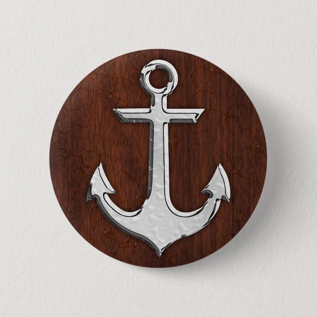 Wet Nautical Mahogany Anchor Steel Decor 6 Cm Round Badge (Front)
