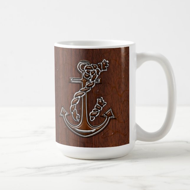 Wet Nautical Mahogany Anchor Steel Decor Coffee Mug (Right)