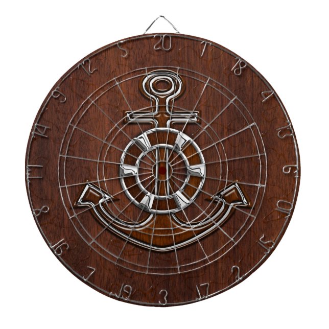 Wet Nautical Mahogany Anchor Steel Decor Dartboard (Front)