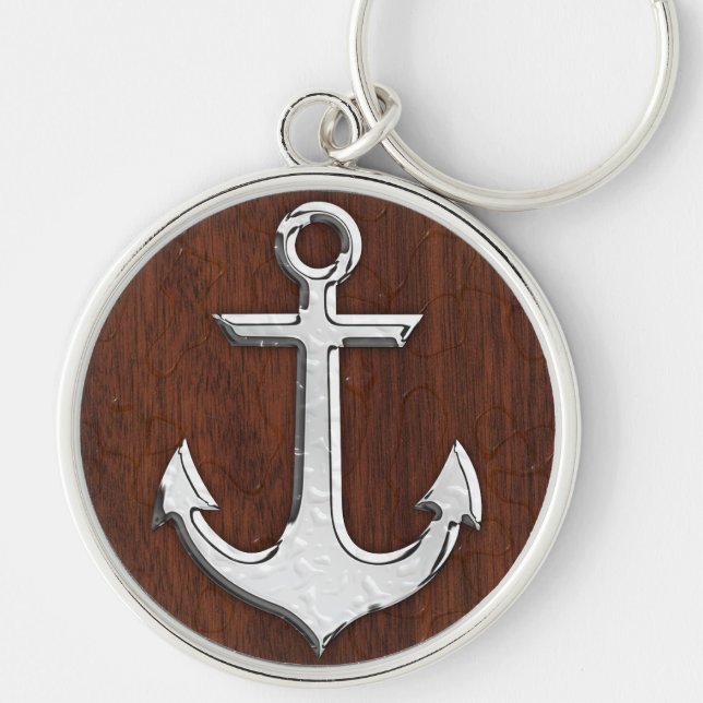 Wet Nautical Mahogany Anchor Steel Decor Key Ring (Front)