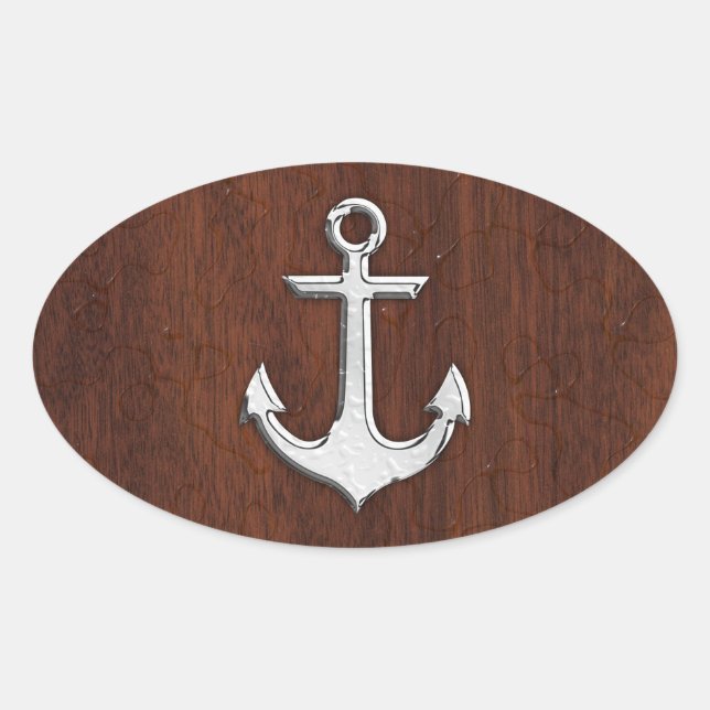 Wet Nautical Mahogany Anchor Steel Decor Oval Sticker (Front)