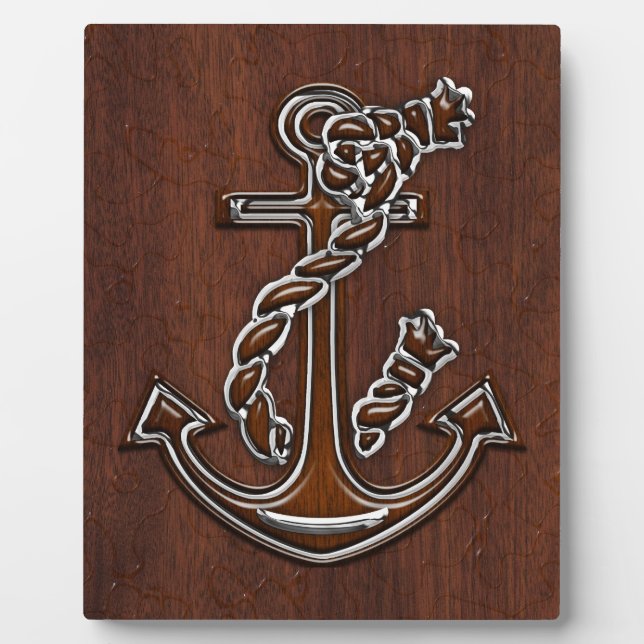 Wet Nautical Mahogany Anchor Steel Decor Plaque (Front)