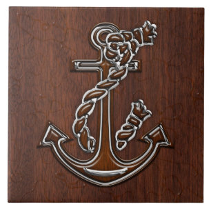 Wet Nautical Mahogany Anchor Steel Decor Tile