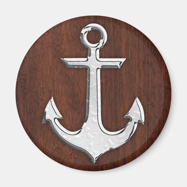 Wet Nautical Mahogany Anchor Steel Magnet (Front)