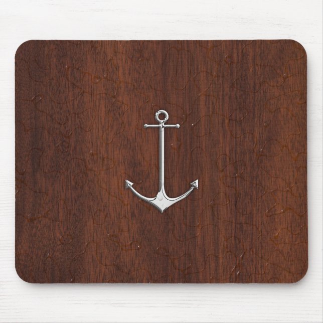 Wet Nautical Mahogany Anchor Steel Mouse Mat (Front)