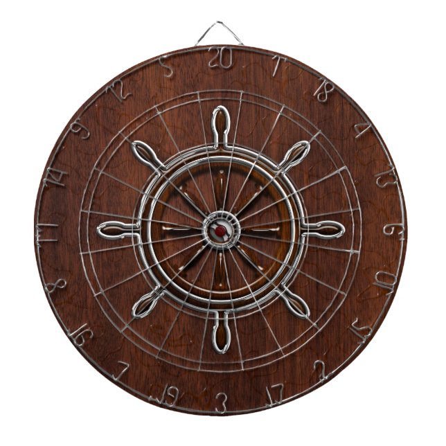 Wet Nautical Mahogany Nautical Wheel Dartboard (Front)