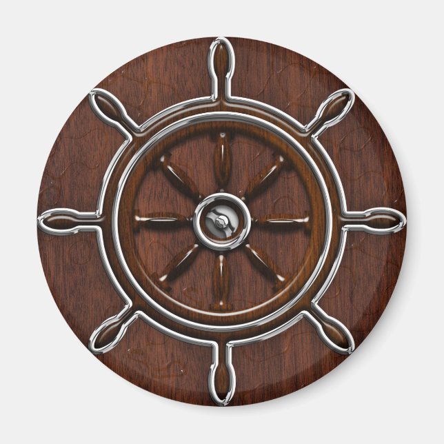 Wet Nautical Mahogany Nautical Wheel Magnet (Front)