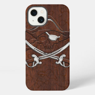 Wet Nautical Mahogany Pirate Skull Steel iPhone 13 Case