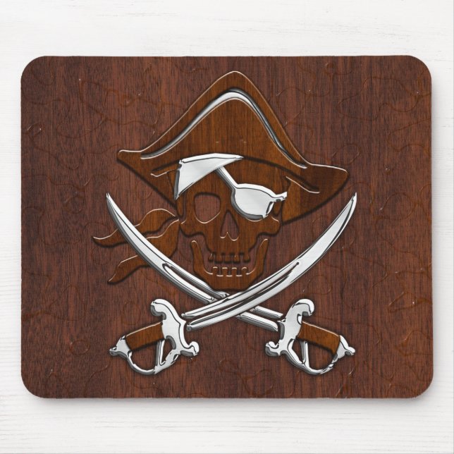 Wet Nautical Mahogany Pirate Skull Steel Mouse Mat (Front)