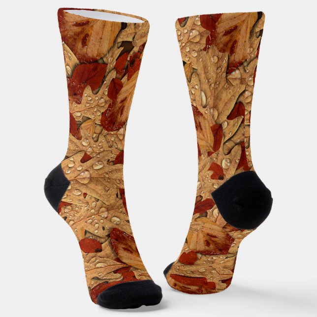 Wet Oak Leaves Autumn Socks (Angled)