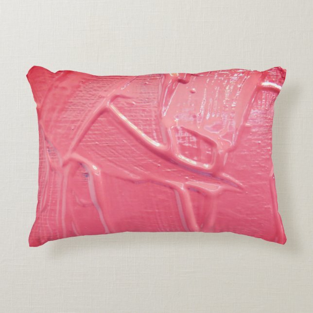 Wet paint coral pink drip texture look decorative cushion (Front)