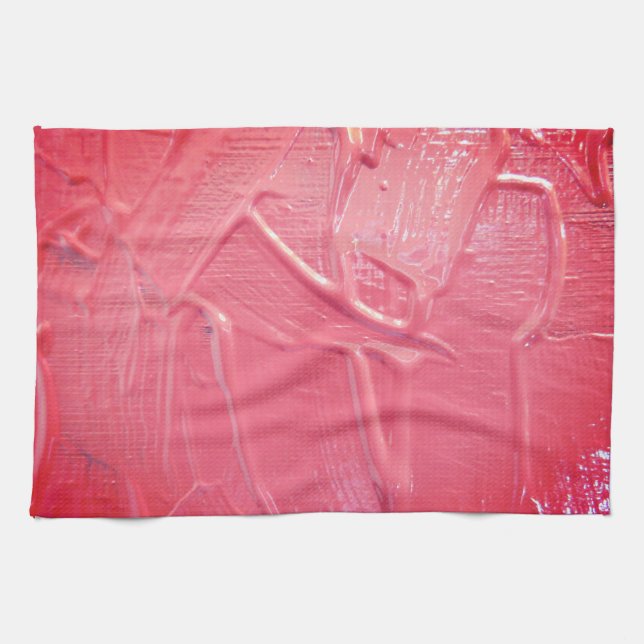 Wet paint coral pink drip texture tea towel (Horizontal)
