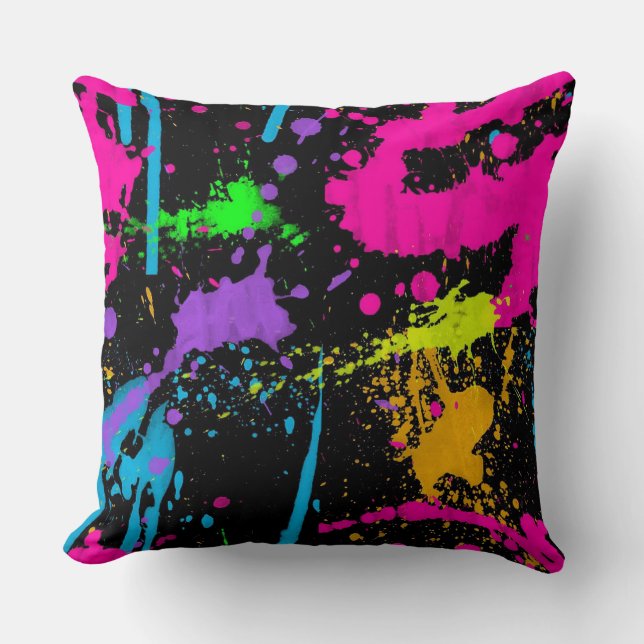 Wet Paint Retro Colour Splash Throw Pillow (Front)