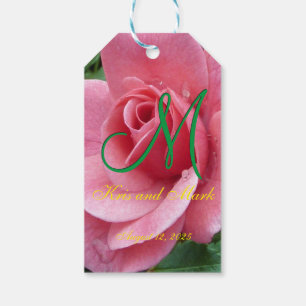 Wet Pink Rose Monogram Gift Tags