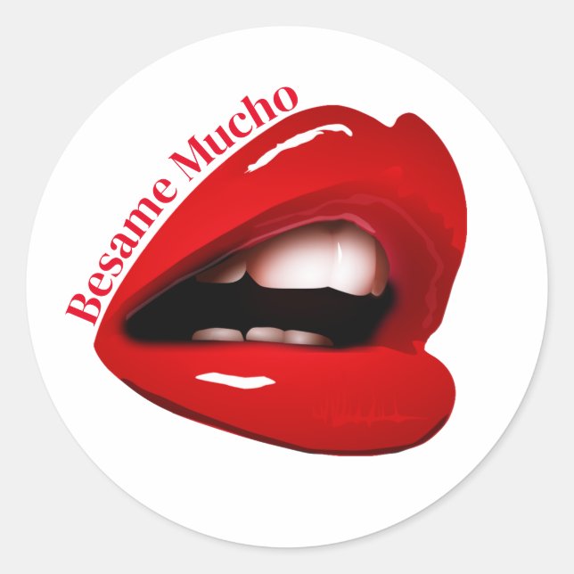 Wet Red Lips Valentine Classic Round Sticker (Front)