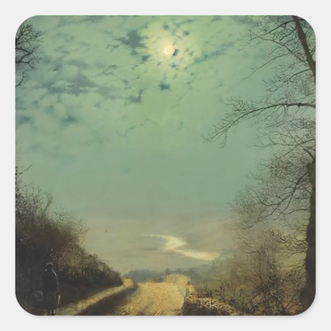 Wet Road By Moonlight, Wharfedale by John Grimshaw Square Sticker (Front)