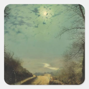 Wet Road By Moonlight, Wharfedale by John Grimshaw Square Sticker