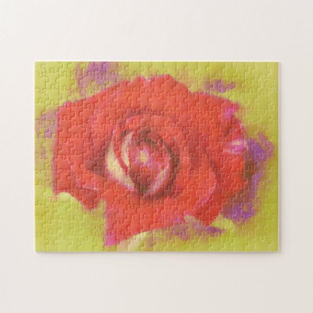 Wet Rose Watercolor Red Pink Art Puzzle (Horizontal)