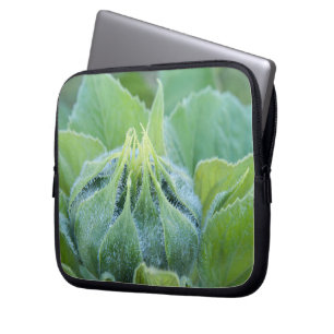 Wet Sunflower Bud Close Up Photograph Laptop Sleeve