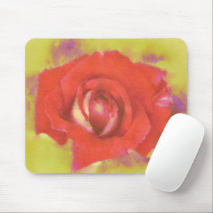 Wet Watercolor Red Rose Art Mouse Pad