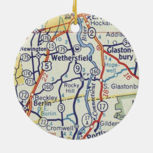 Wethersfield CT Vintage Map Ceramic Tree Decoration