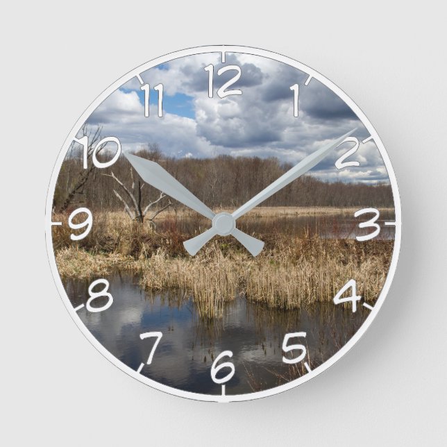 Wetland Cloudscape Round Clock (Front)