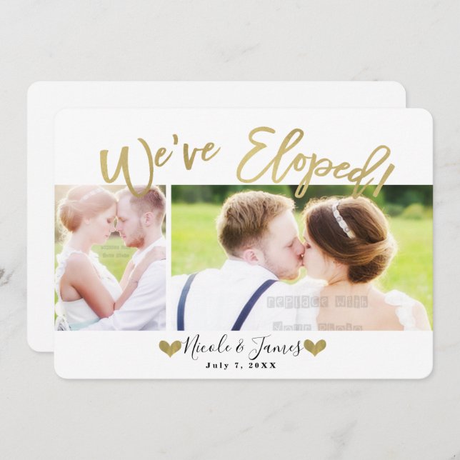 We've Eloped Gold Modern Photo Wedding Engagement Invitation (Front/Back)