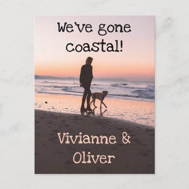 We've Gone Coastal Sunset Beach Walk Photo Announcement Postcard (Front)
