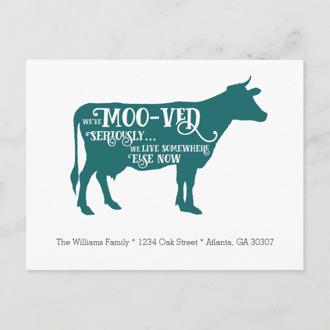 We've Moo-ved | Funny Cow Moving Announcement Postcard (Front)