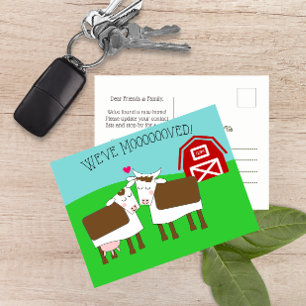 We've Moooved Cows and Barn New Address Postcard