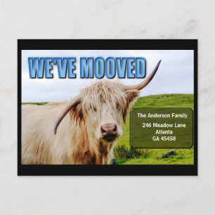 We've Mooved   Wonky Cow Moving Announcment Card