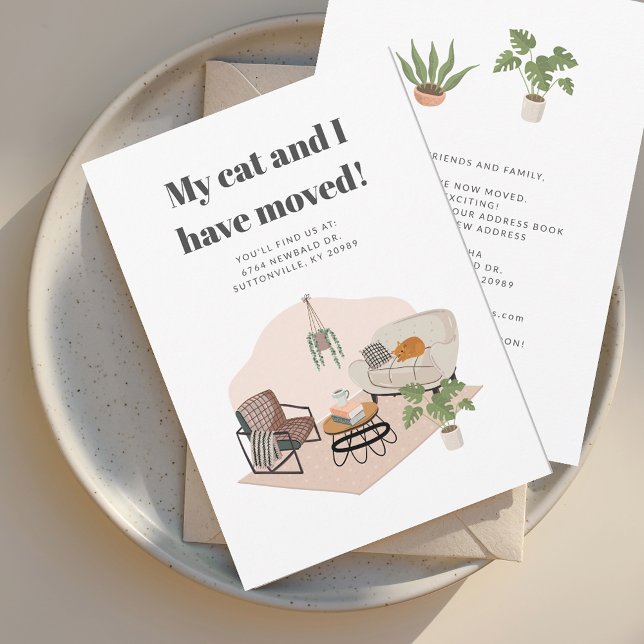 We've Moved Address Chic Moving Announcement (We Have Moved with Cat Moving Announcement Return Address Label)