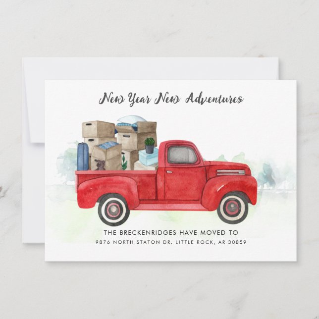 We've Moved Address Red Truck Moving Announcement (Front)
