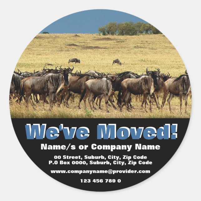 We've moved announcement classic round sticker (Front)