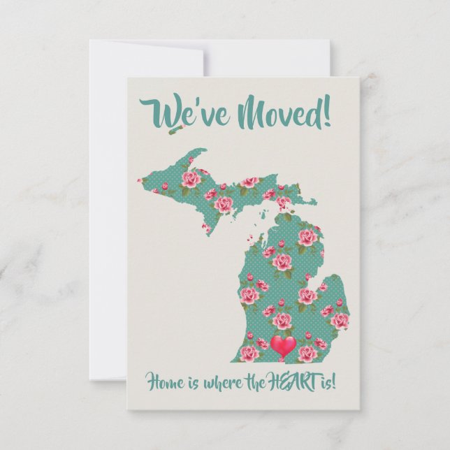 We've Moved Announcement | Michigan | Vintage Rose (Front)