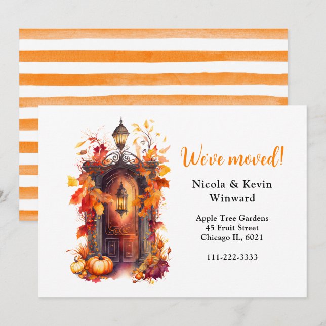 We've Moved Autumn Fall Pumpkins Door Announcement (Front/Back)