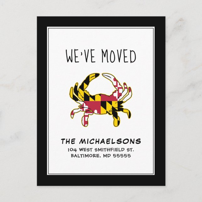 We've Moved | Baltimore State Crab Postcard (Front)