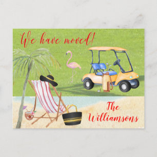 We've Moved Beach Budget Palm Trees Golf Move  Announcement Postcard