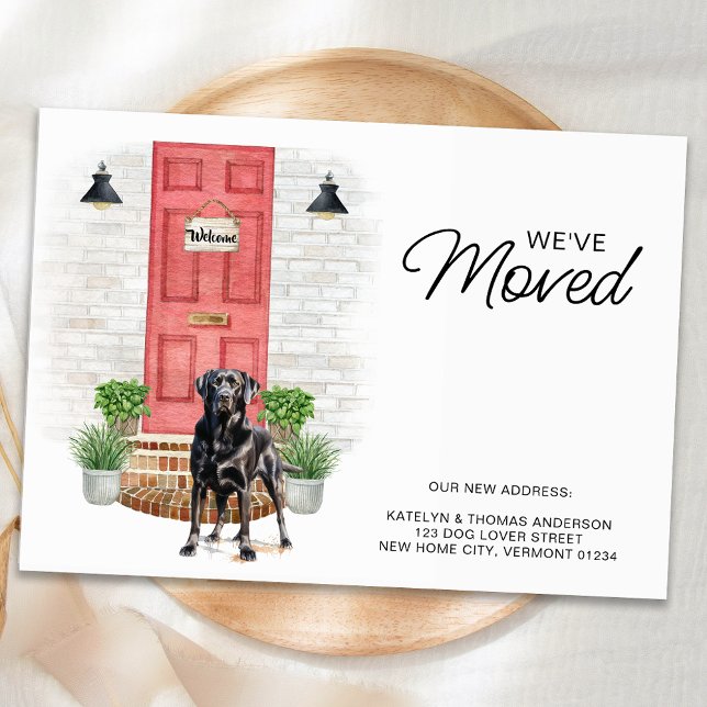 We've Moved Black Labrador Red Door Dog Moving  Announcement Postcard (Creator Uploaded)
