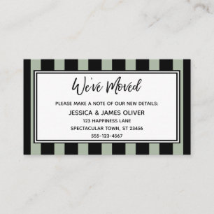 "We've Moved" Black & Sage Vertical Stripes Business Card