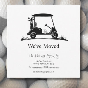 We've Moved Black Silhouette Golf Cart Announcement