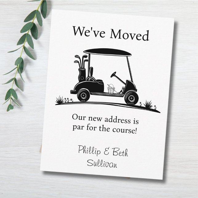 We've Moved Black Silhouette Golf Cart Announcement Postcard (Creator Uploaded)