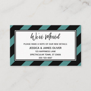 "We've Moved" Black & Teal Diagonal Stripes Business Card