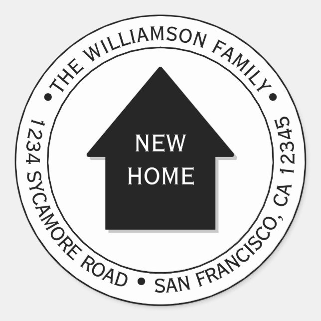 We've Moved Black White New Home Address Classic Round Sticker (Front)