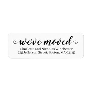 We've Moved black white script moving announcement