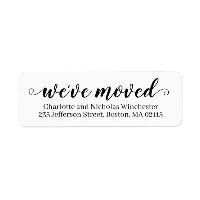 We've Moved black white script moving announcement (Front)