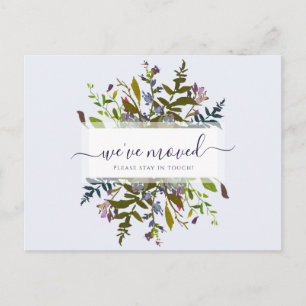 We've Moved Blue Botanical Script Announcement Postcard