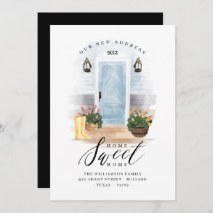 We've Moved Blue Chic Country Watercolor Blue Door Announcement