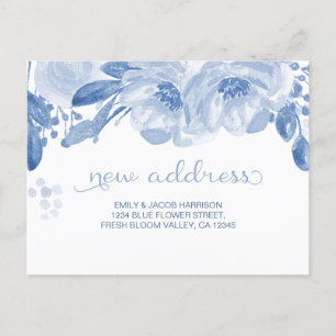 We've Moved Blue Watercolor Floral New Address Announcement Postcard